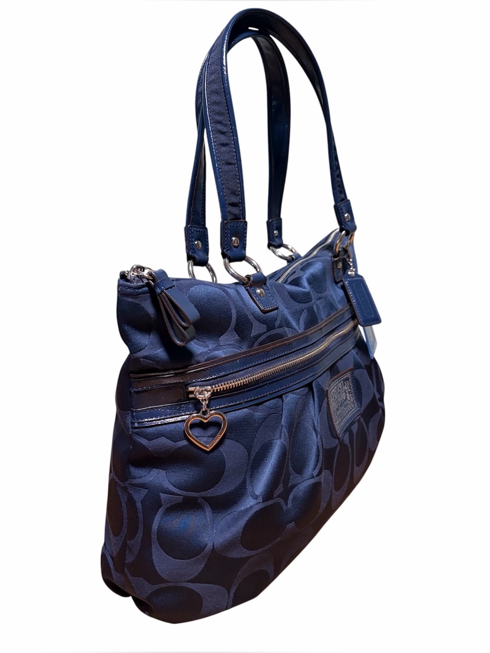 Coach Poppy Daisy Signature Large Navy Tote Bag EUC - Picture 4 of 10